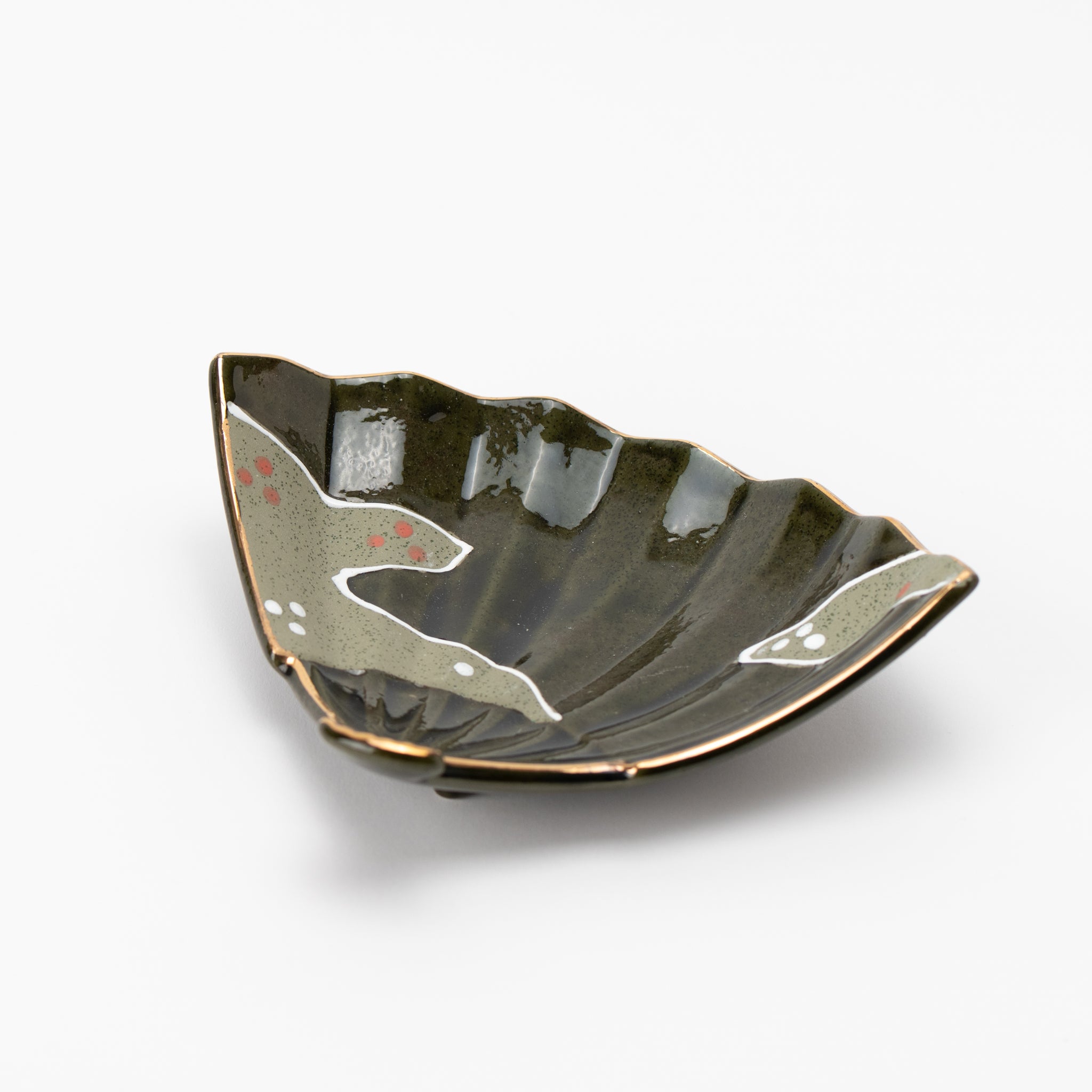 Gold Oribe Green Fan-Shaped Plate