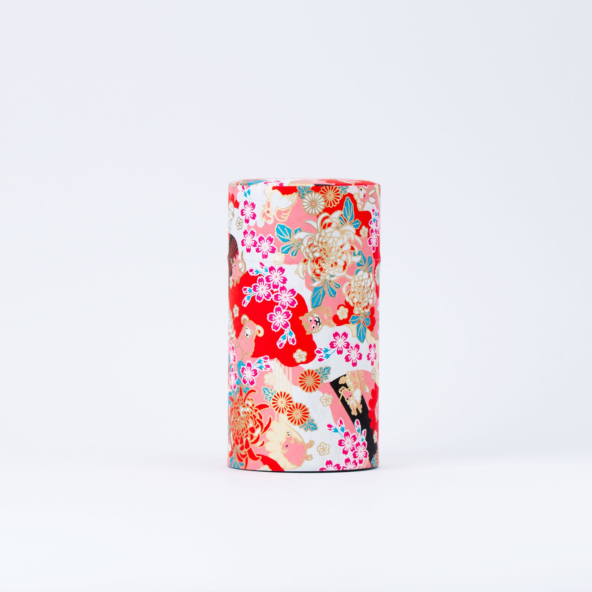 Vivid Pink Blossom and Eto Animals Tea Canister