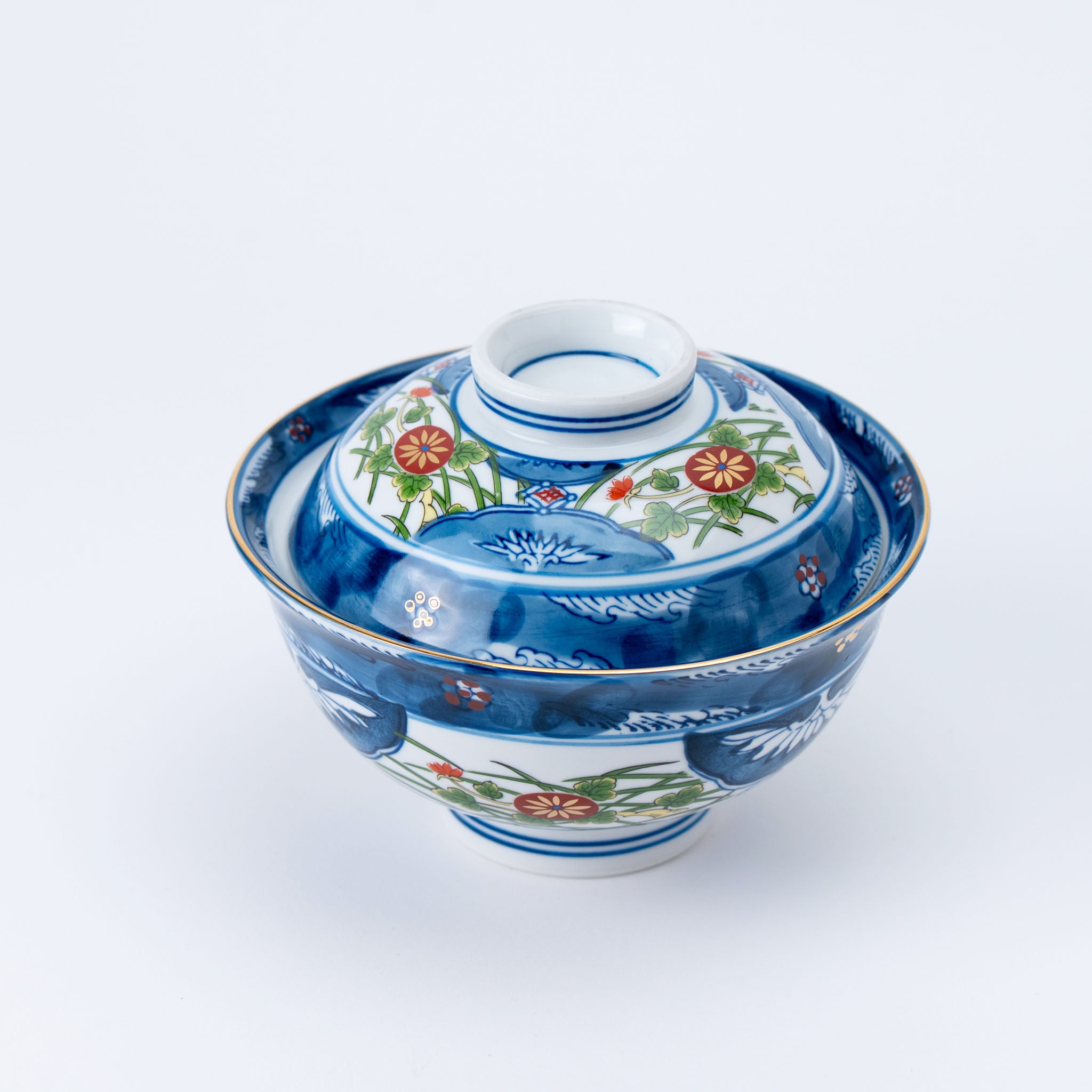 Lidded Bowl with Cranes and Floral Motif