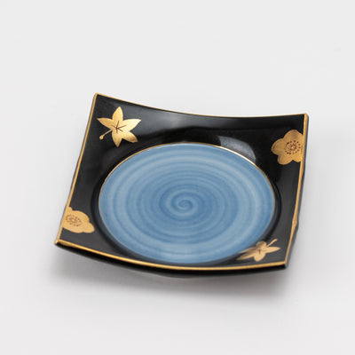 Elegant Black Glaze Seasonal Motif Square Plate