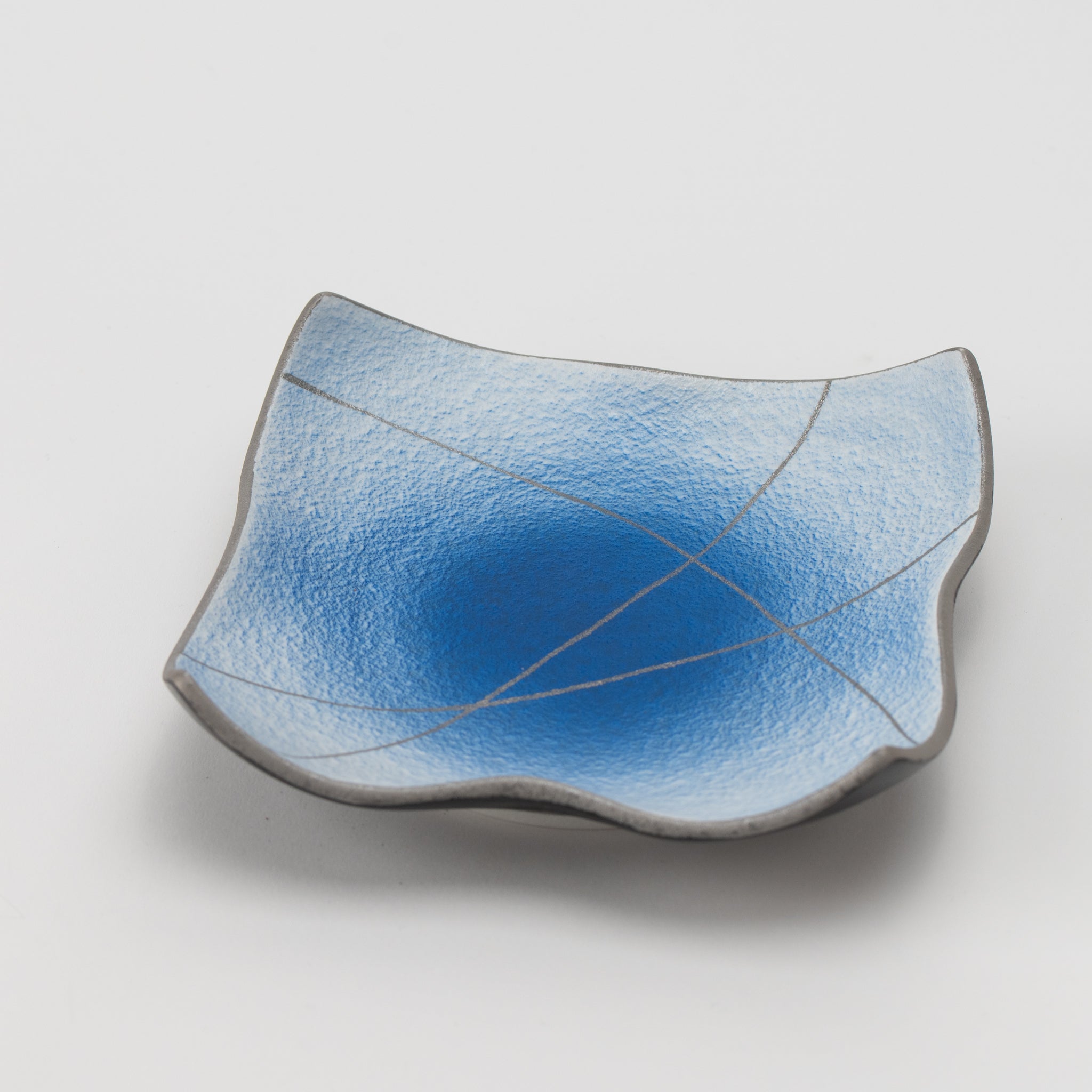 Cobalt Silver-Decorated Square Tenmoku Plate