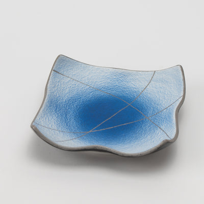 Cobalt Silver-Glazed Square Tenmoku Plate