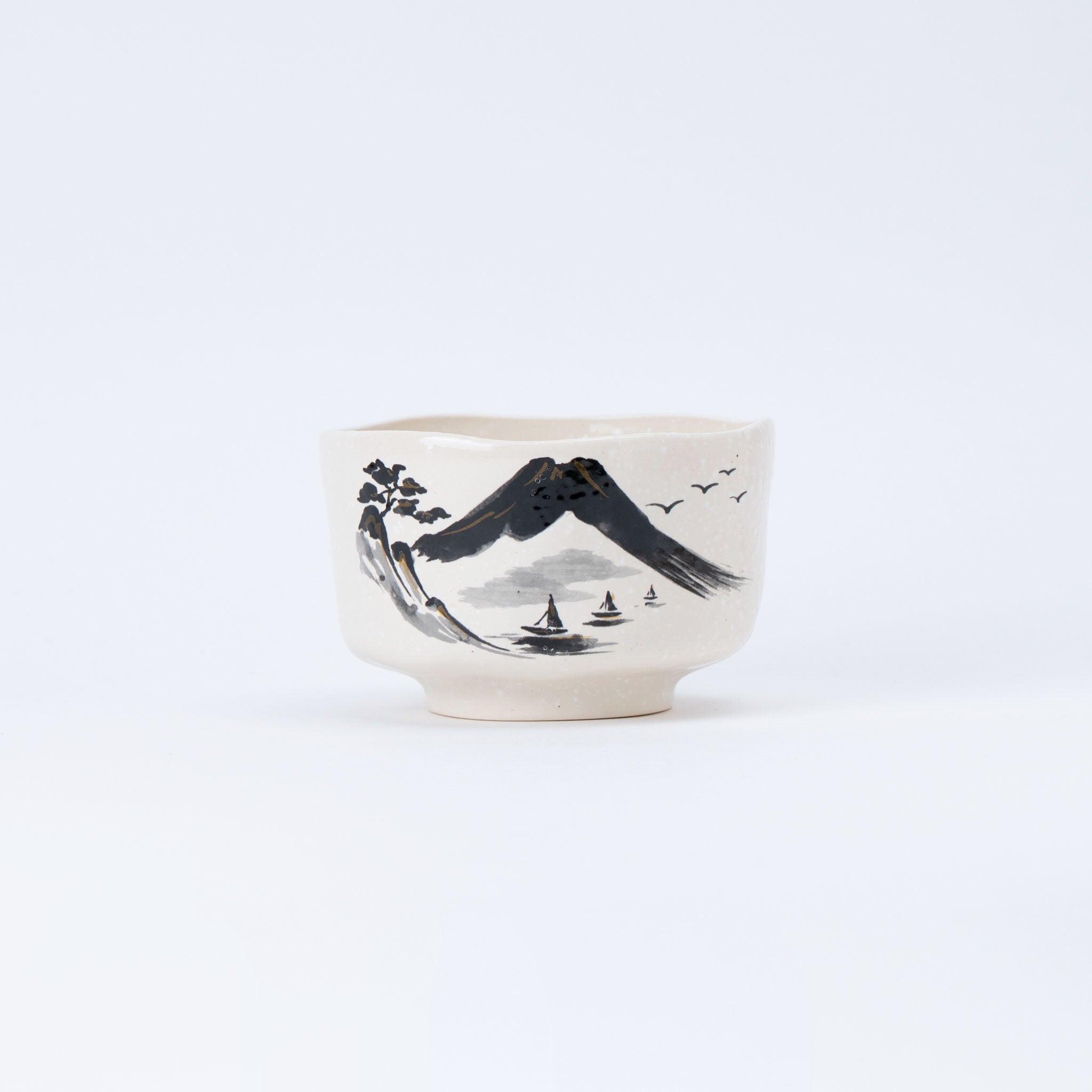 Matcha Bowl – Black Ink Landscape
