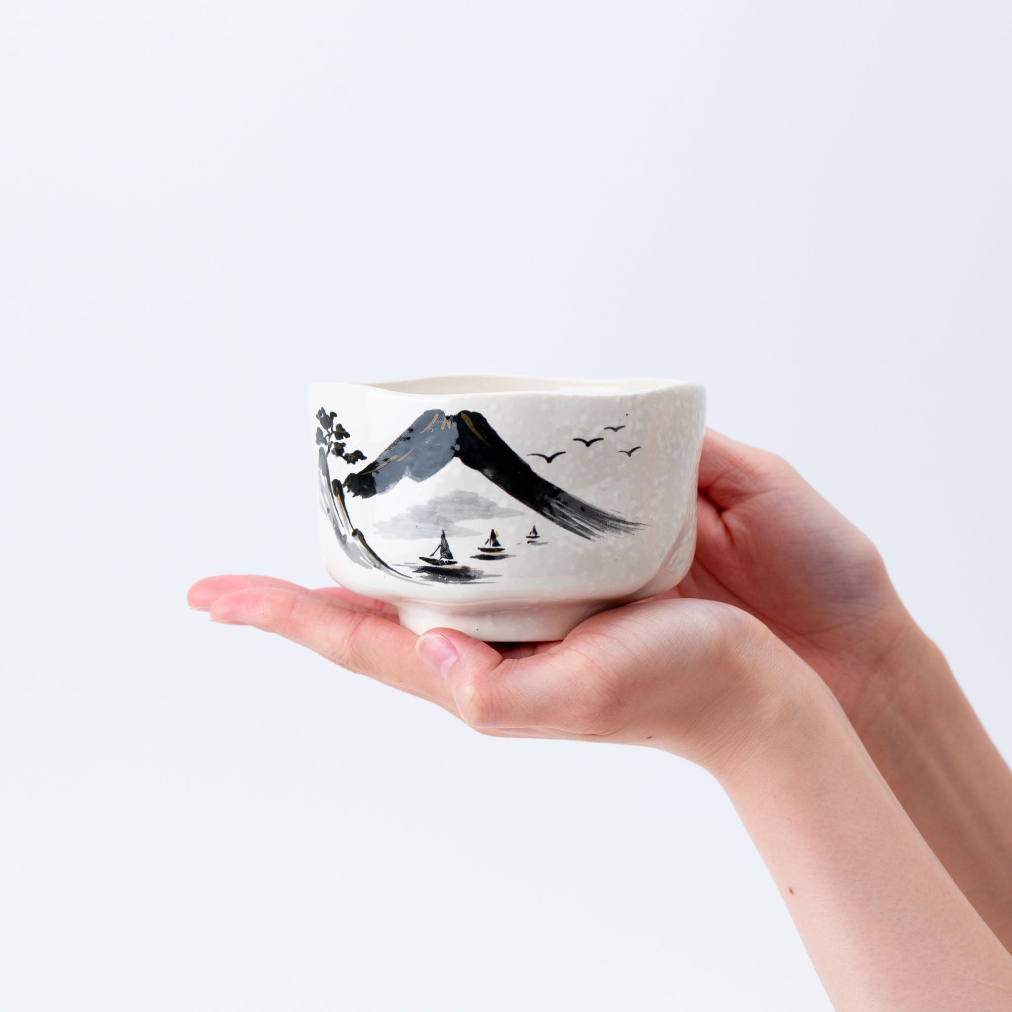 Matcha Bowl – Black Ink Landscape