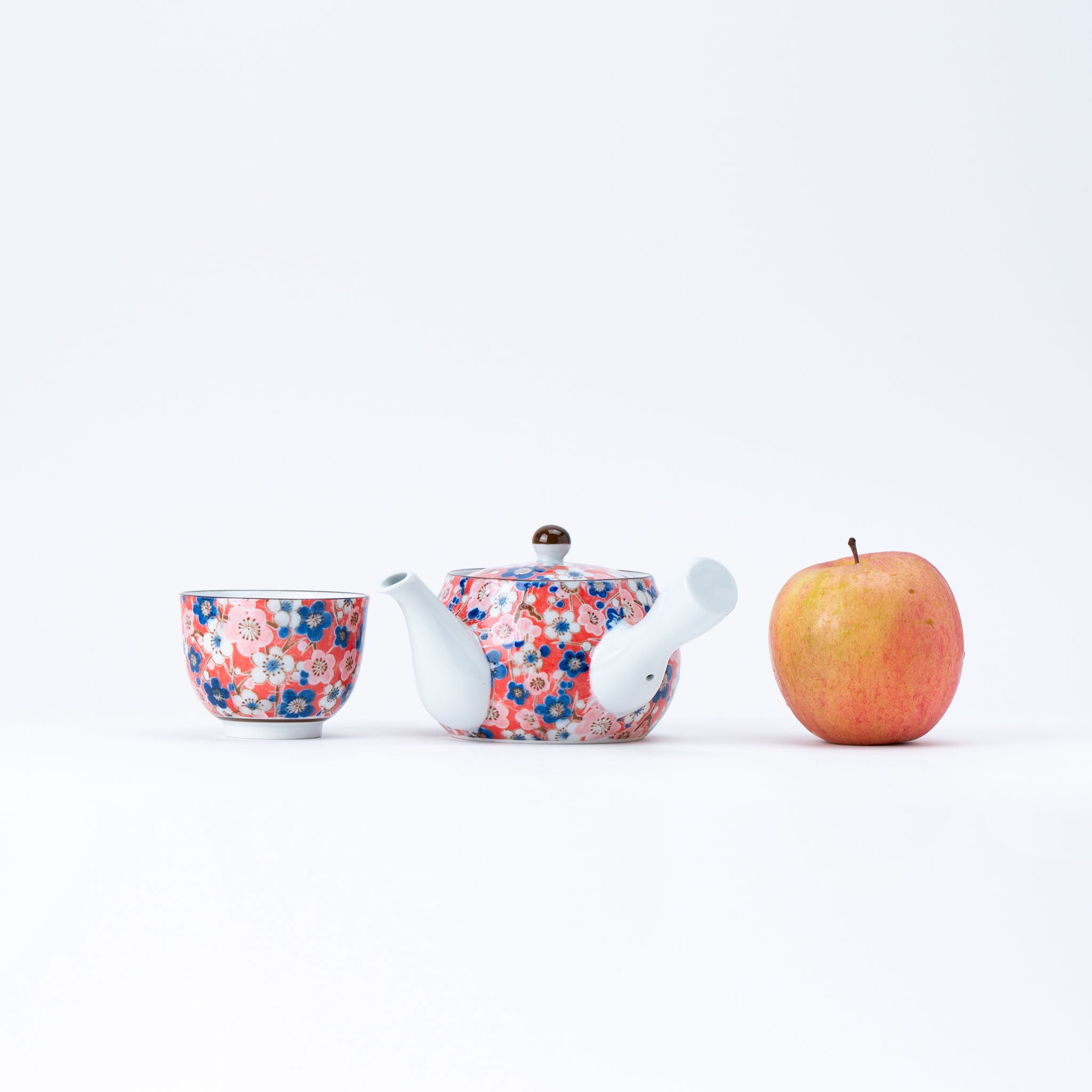 Handcrafted Japanese Ume Plum Blossom Kyusu Teapot & Yunomi Teacup Set