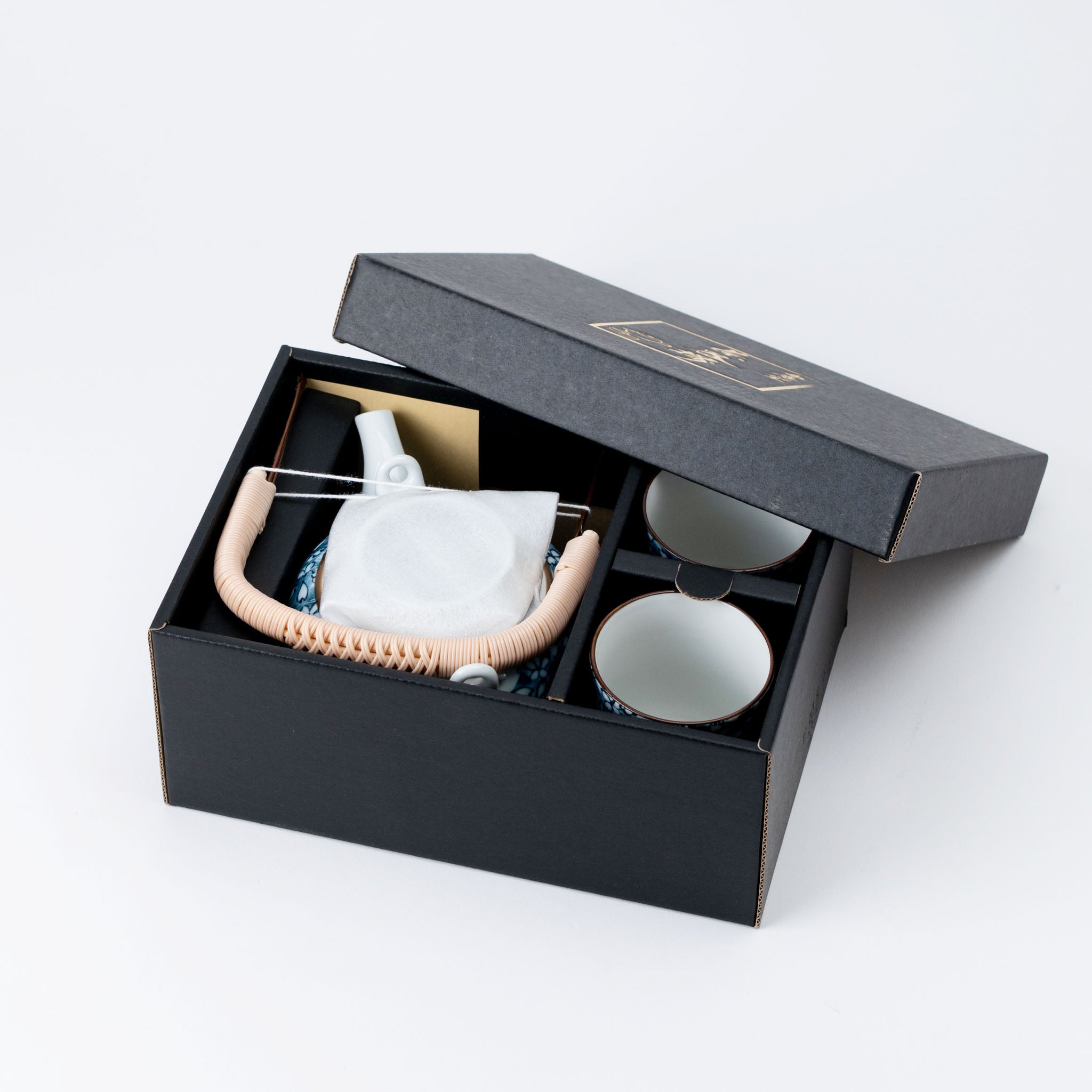 Indigo Sakura Teapot (with Tea Strainer) and Yunomi Teacup Set