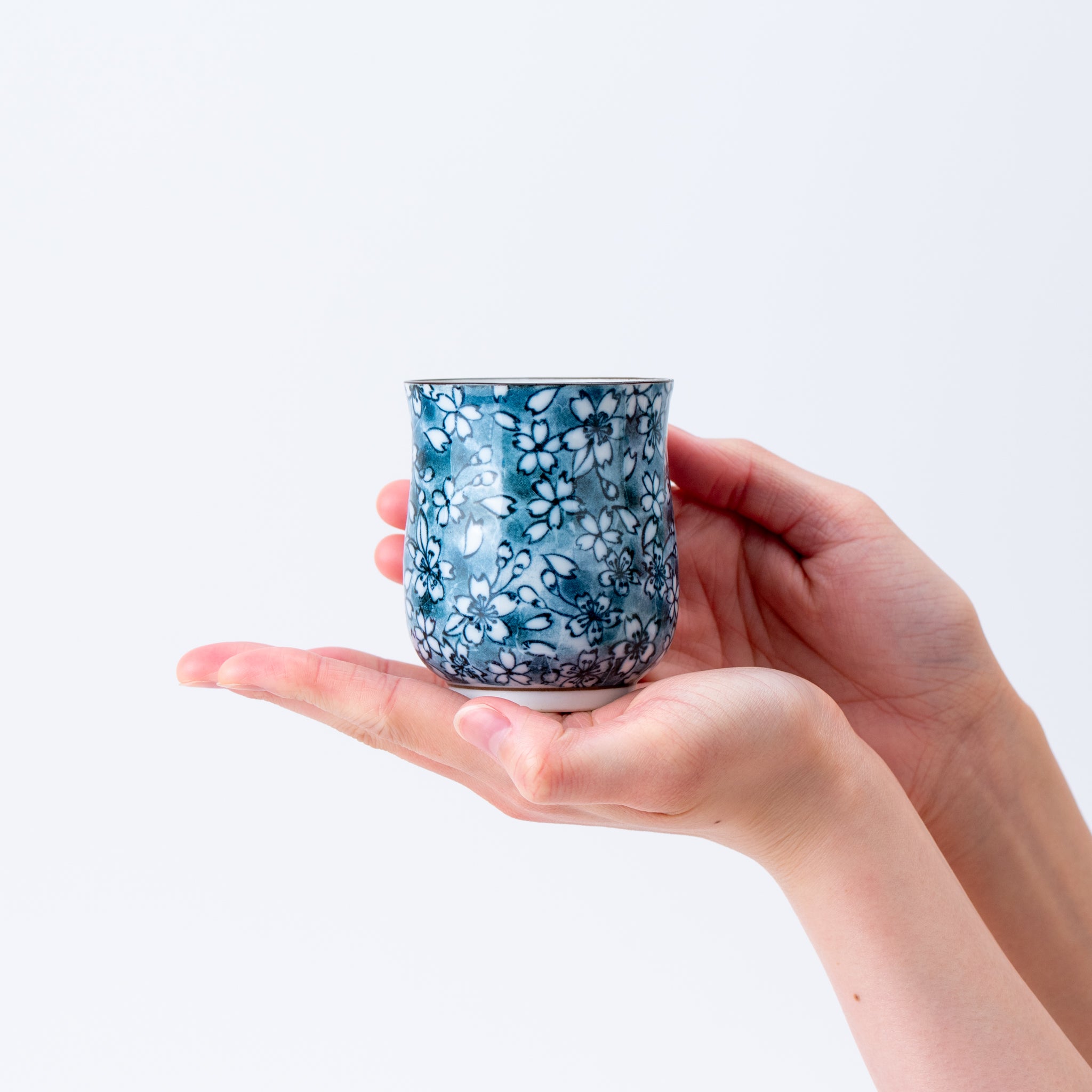 Indigo Sakura Teapot (with Tea Strainer) and Yunomi Teacup Set