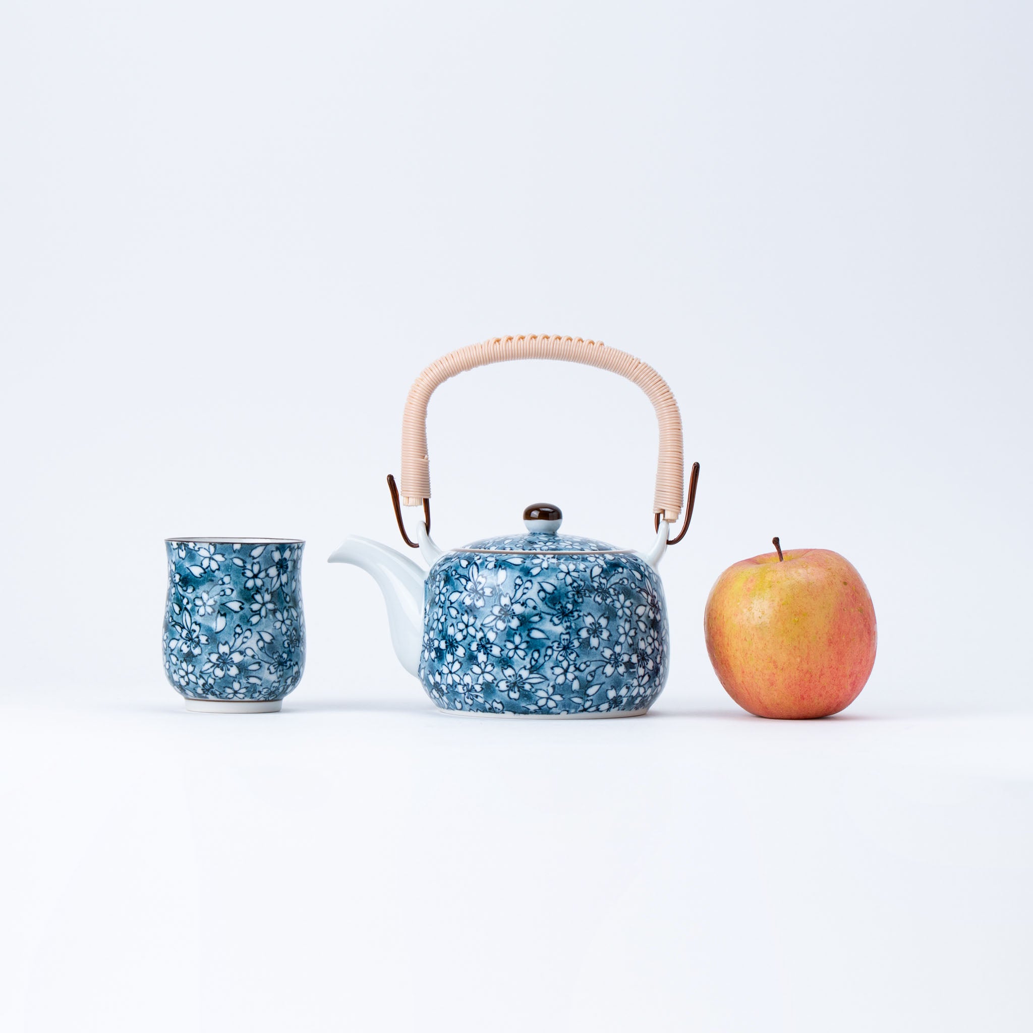 Indigo Sakura Teapot (with Tea Strainer) and Yunomi Teacup Set
