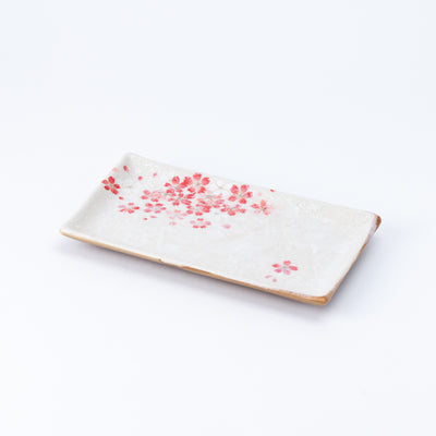 Hand-Painted Sakura Petal Drift Rectangular Plate