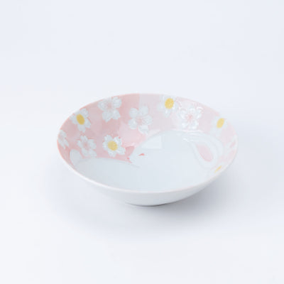 Handcrafted Dreamy Pink Cherry Blossom & Rabbit Ceramic Dessert Bowl
