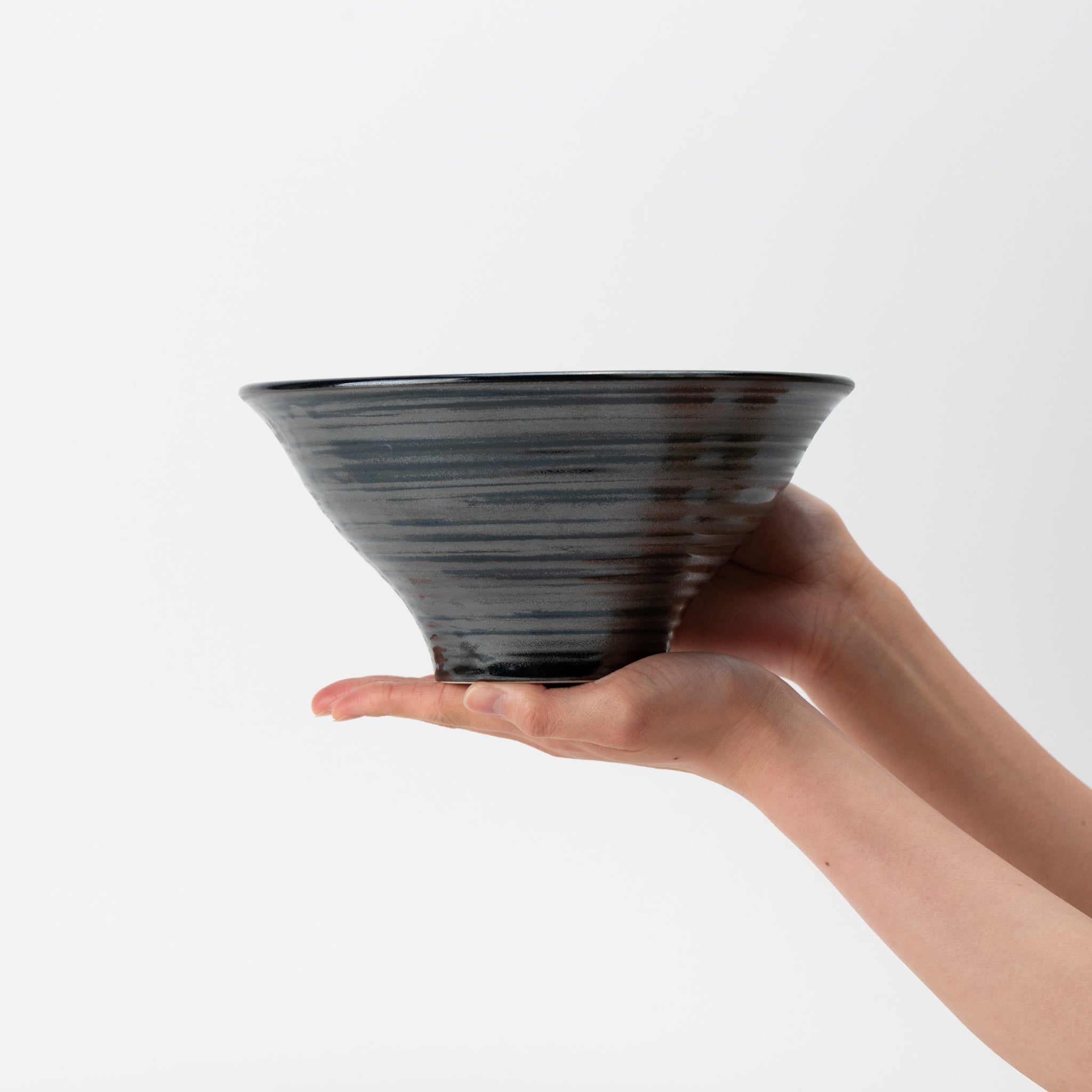 Brush-Stroke Silver Flared Donburi Bowl